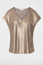 Ribbed v-neck t-shirt bronze color women