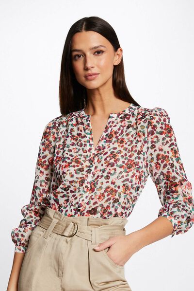 Long-sleeved shirt floral print ecru ladies'