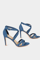Sandales à talons en jean denim brut femme