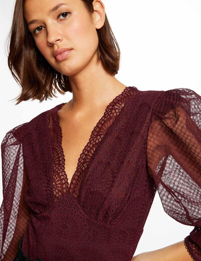 Body with puff 3/4-length sleeves plum ladies'