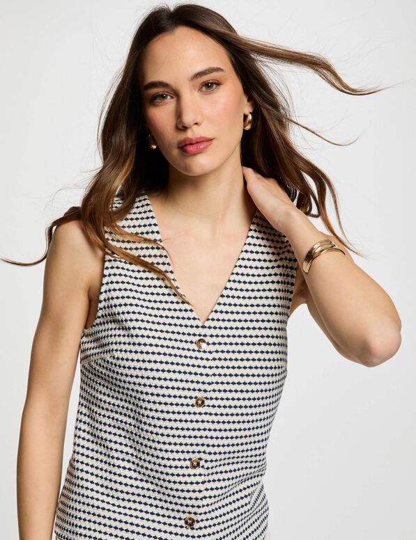 printed sleeveless waistcoat navy blue women Printed sleeveless waistcoat navy blue women