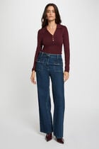 Pull ajusté col polo prune femme