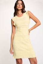 Knitted short-sleeve dress pastel yellow women