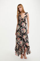 Robe longue droite imprimée multicolore femme