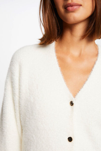 Long-sleeved cardigan with V-neck ivory ladies'