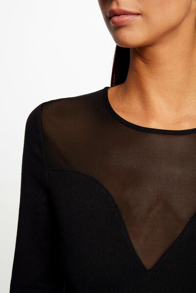 Long-sleeved jumper with round neck black ladies'