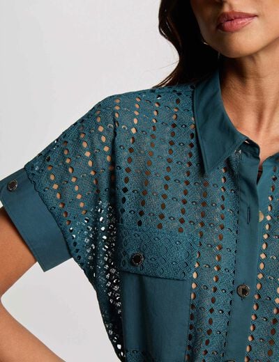 Short-sleeved shirt petroleum blue women