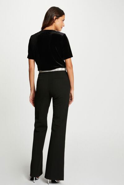 Velvet short-sleeved t-shirt black ladies'