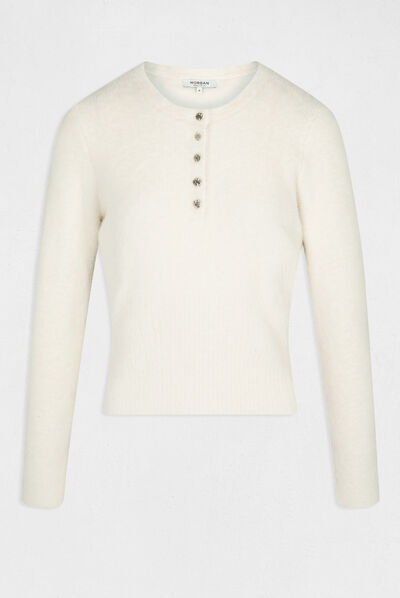Long-sleeved jumper with round neck ivory ladies'