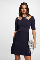 Fitted mini knitted dress navy women