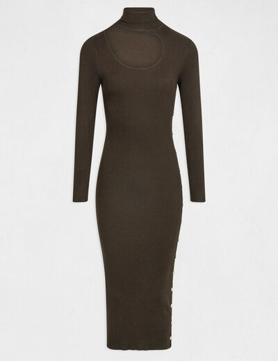 Fitted midi jumper dress with opening dark green ladies'