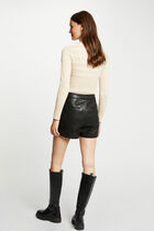 Loose faux leather shorts with buttons black women