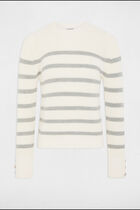 Pull col rond et rayures ivoire femme
