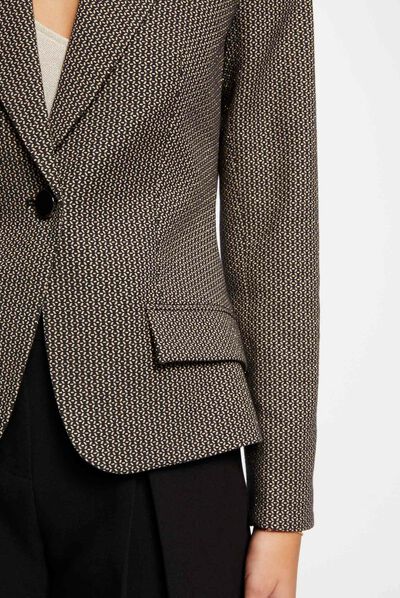 Waisted jacket geometric print black ladies'
