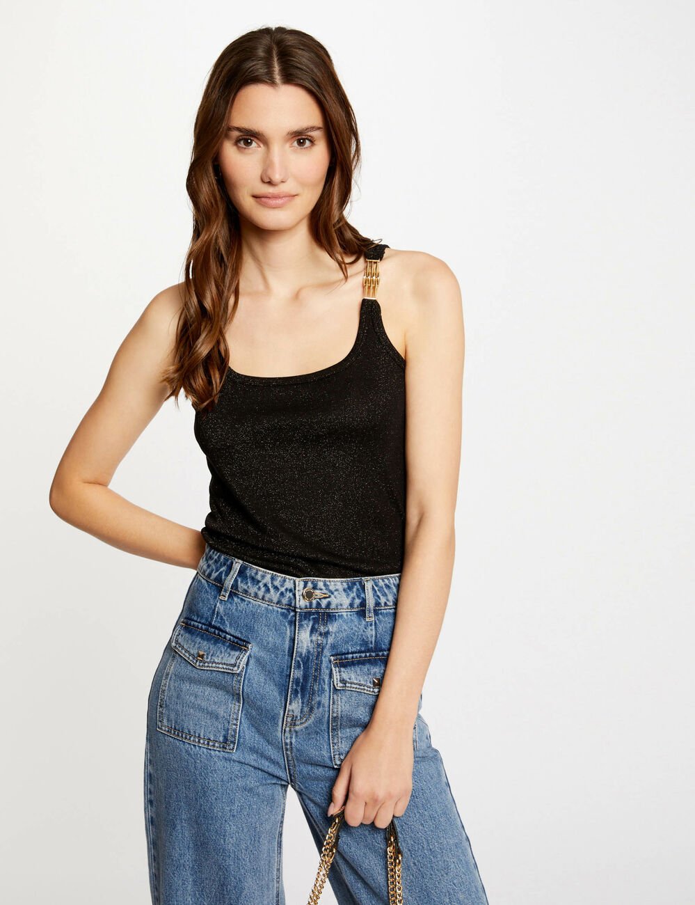 Vest top with thin straps black women