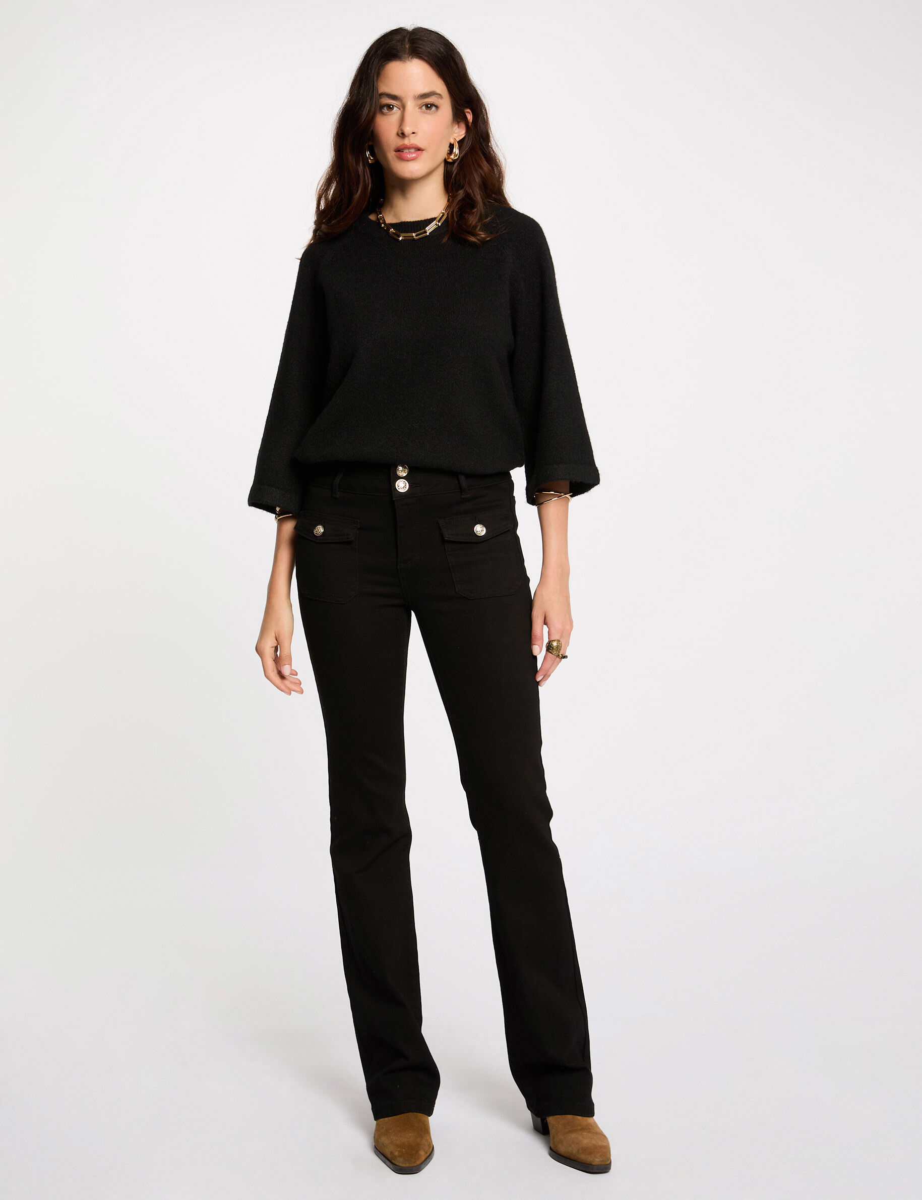 Bootcut jeans with flap pockets black women | Morgan