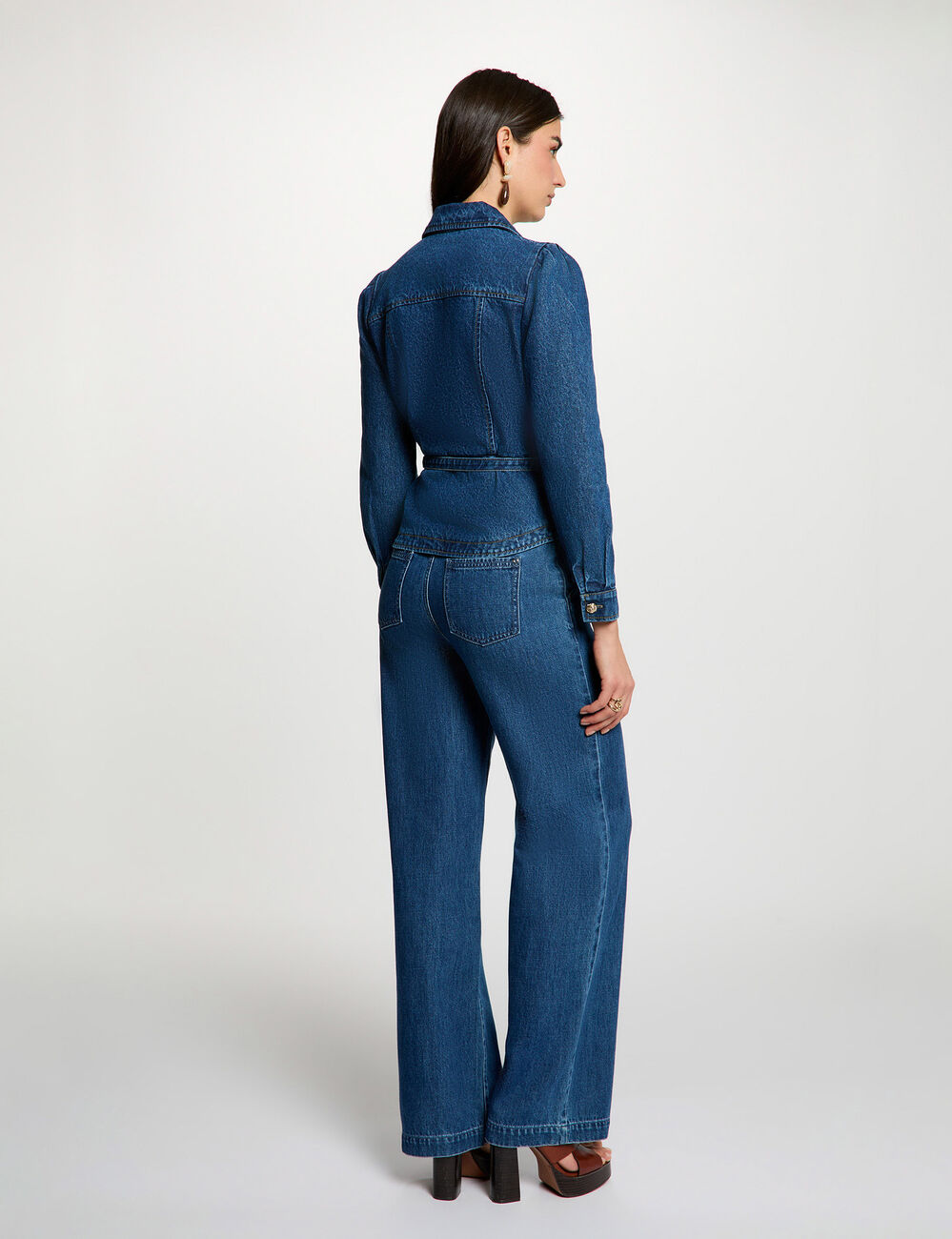 Belted denim jacket denim stone women