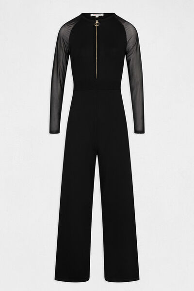 Zipped knitted waisted jumpsuit black ladies'