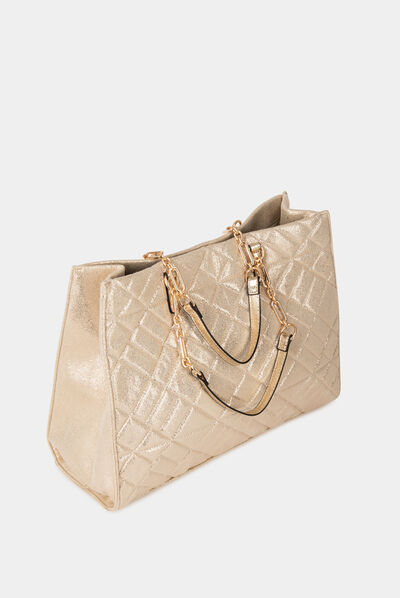 Metallised quilted shopper bag gold ladies'