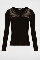 Ribbed jumper with V-neck black women