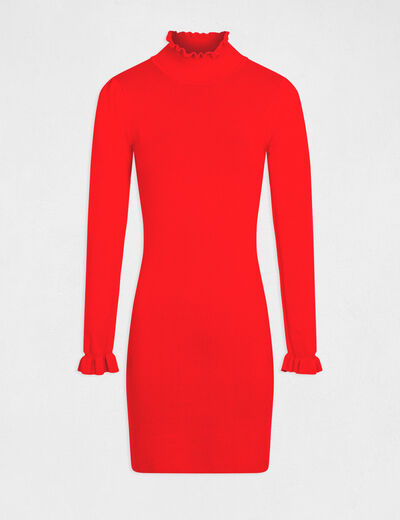 Fitted jumper dress with high collar red ladies'