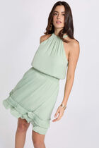 Short high neck dress pastel green women