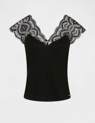 Short-sleeved t-shirt with lace black ladies'