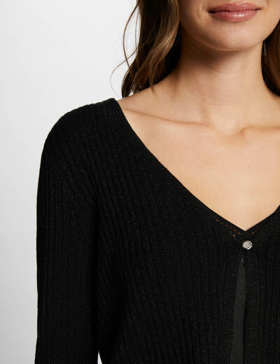 Long-sleeved cardigan V-neck black ladies'