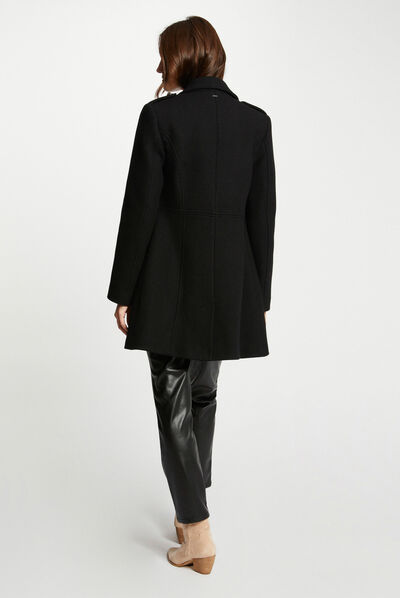 Zipped waisted coat with buttons black ladies'