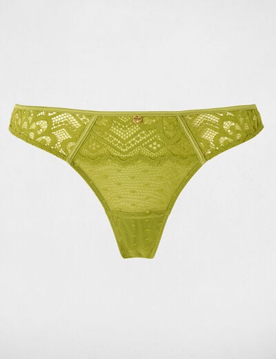 Low-rise lace thong green women