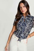 Tie-neck shirt navy blue women