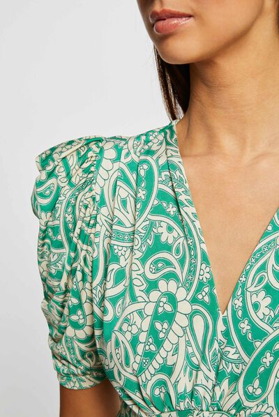 Short-sleeved shirred printed t-shirt multico ladies'