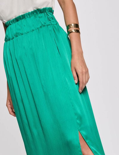 Satin long skirt green women
