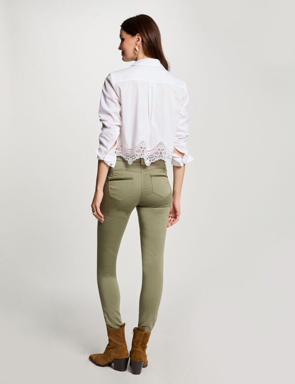 Pantalon slim taille standard vert kaki femme