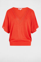 Pull col en V manches courtes orange foncé femme