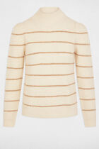 Pull col montant rayé ivoire femme