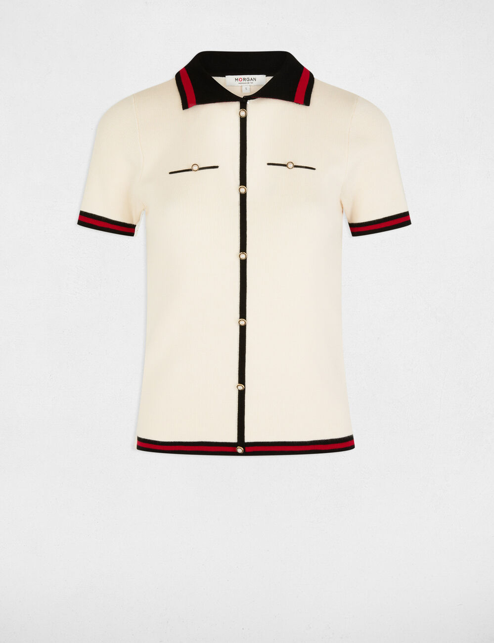 Jumper polo collar and short sleeves ivory women