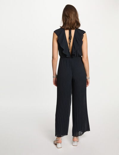 Pleated jumpsuit navy blue women