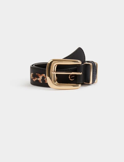Wide faux leather belt black women