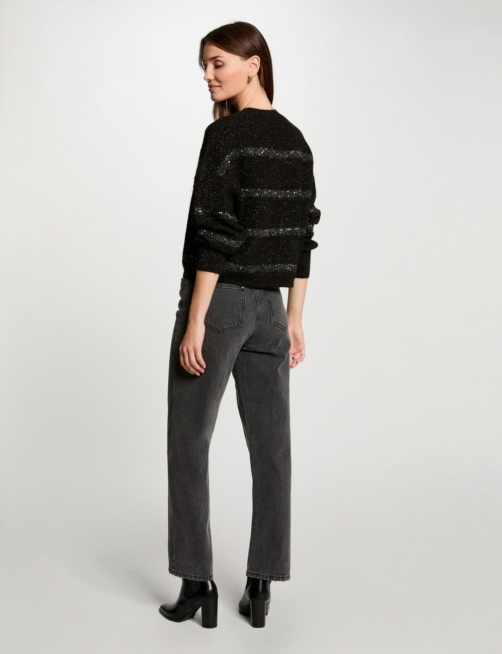 Mom jeans with rhinestones light grey women