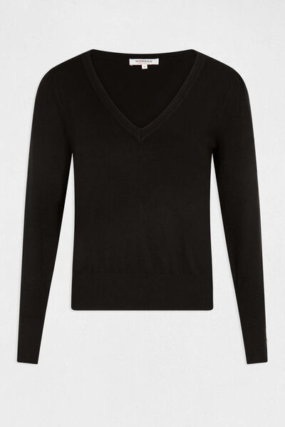 Long-sleeved jumper with V-neck black ladies'