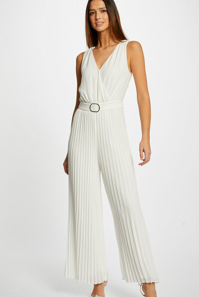 Loose jumpsuit with pleated legs ecru ladies'