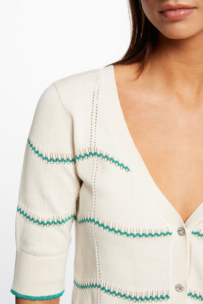 Short-sleeved jumper with stripes ivory ladies'