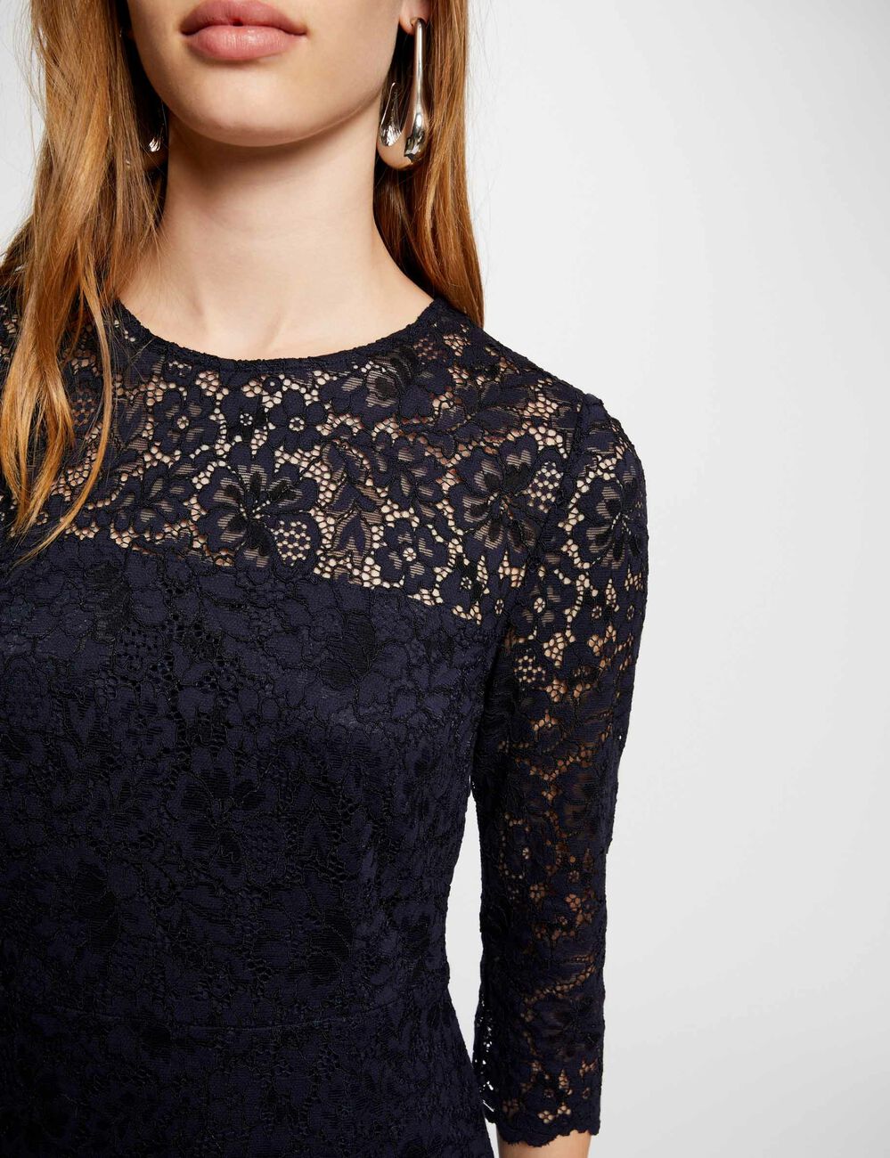 Mini skater lace dress navy blue women