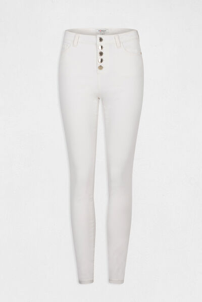 High-waisted buttoned slim jeans ecru ladies'