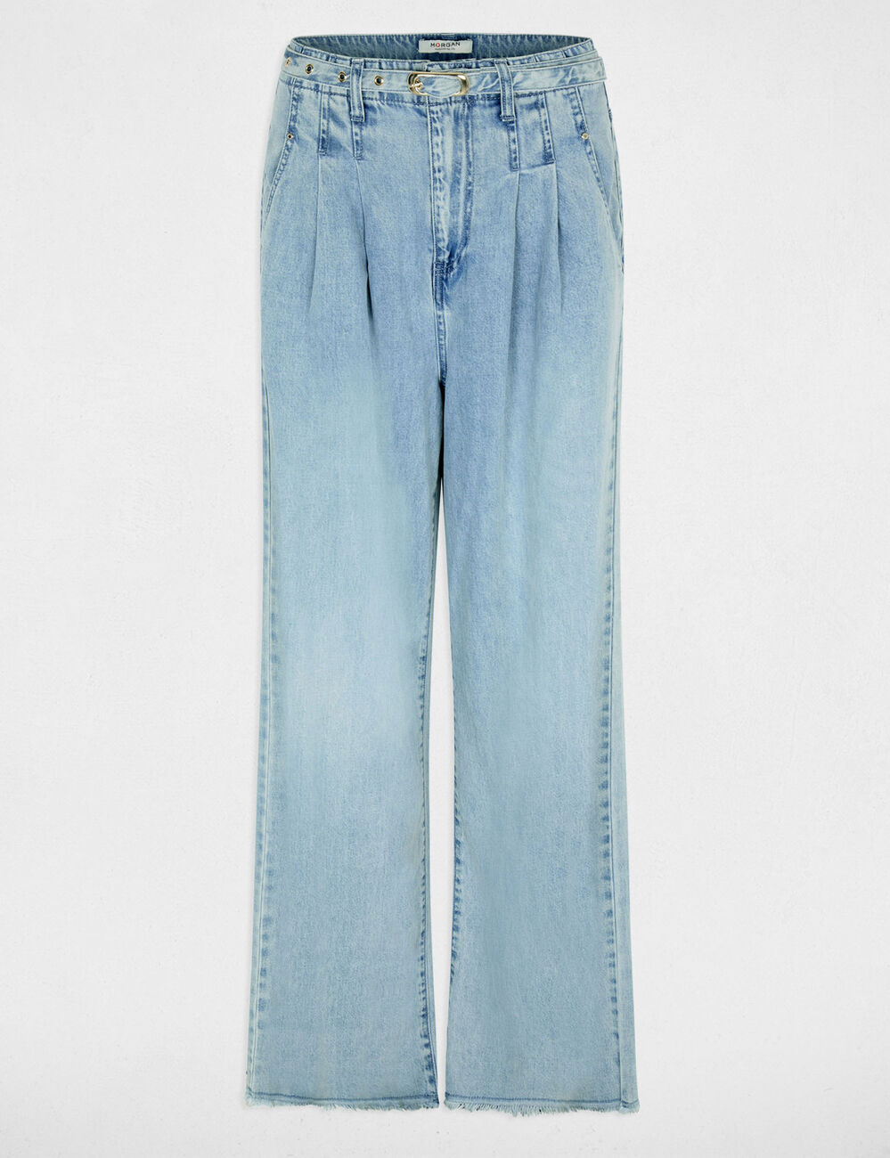 High-waisted wide-leg jeans bleach denim women