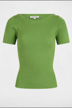 Pull col bateau et boutons vert anis femme