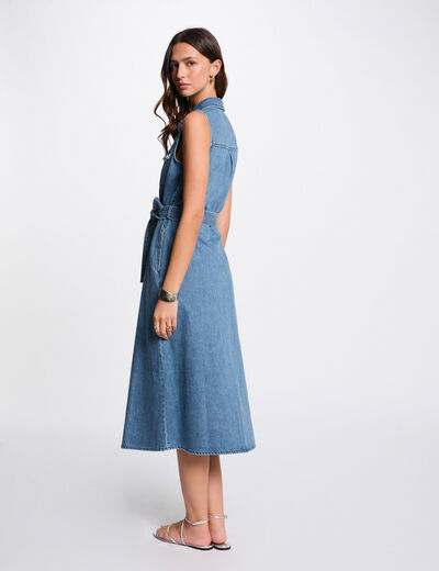 A-line midi denim dress stone wash denim women