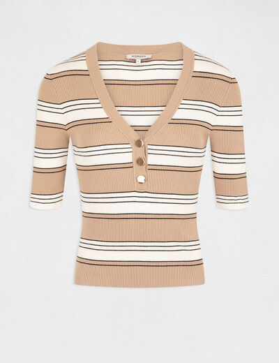 Short-sleeved jumper with stripes ivory ladies'