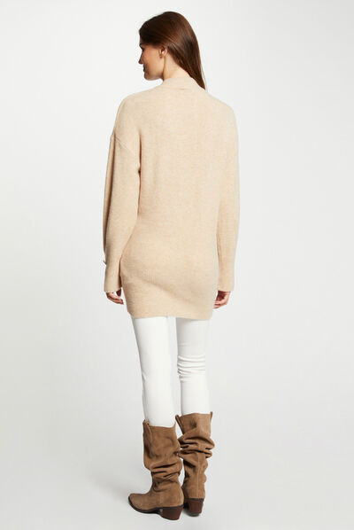 Mid-length jumper with long sleeves beige ladies'